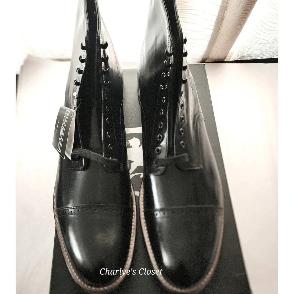 Stacy Adams Madison 15D NWB Blk Kidskin Leather Cap Toe Dress Boot Polished Chic